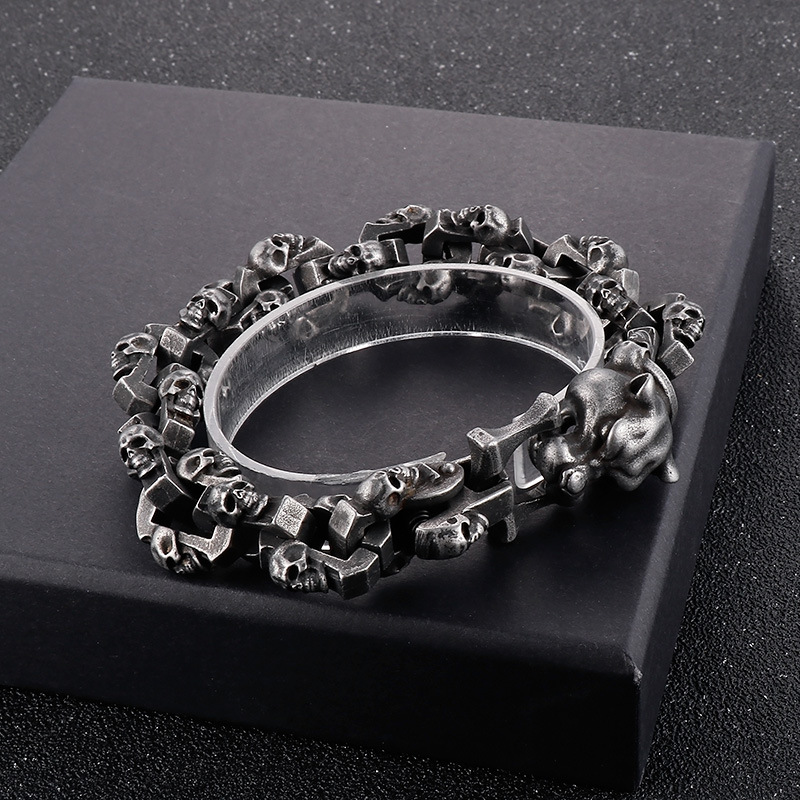 Vintage Dark Black Leopard Head Bracelet