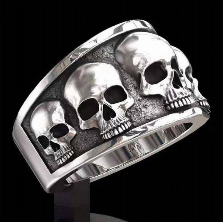 Gothic 925 Sterling Silver Five Skull Ring