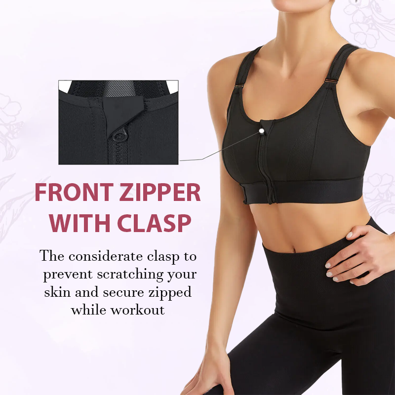 Last Day 49% Off – Wireless Supportive Adjustable Zip Front Sports Bra