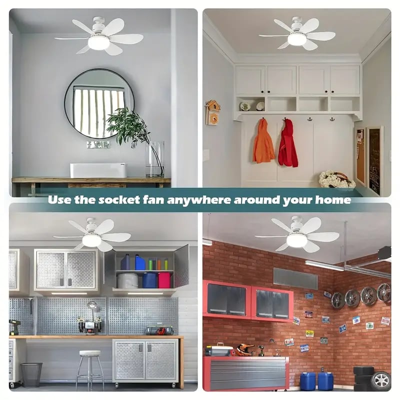 Bright Cool Ceiling Socket Fan & Light With Remote