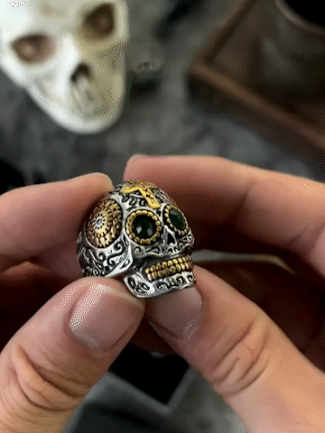 Sugar Skull Ring Sterling Silver