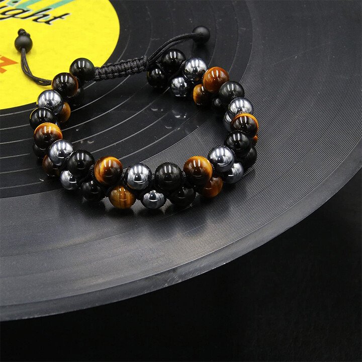 50% Discount /Triple Protection Bracelet-genuine Tigers Eye Black Obsidian And Hematite-the Perfect Gift