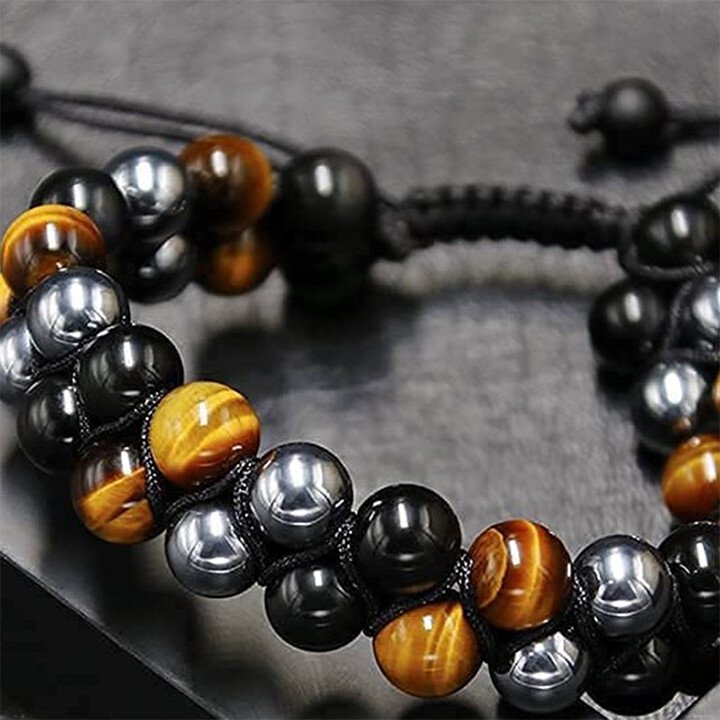 50% Discount /Triple Protection Bracelet-genuine Tigers Eye Black Obsidian And Hematite-the Perfect Gift