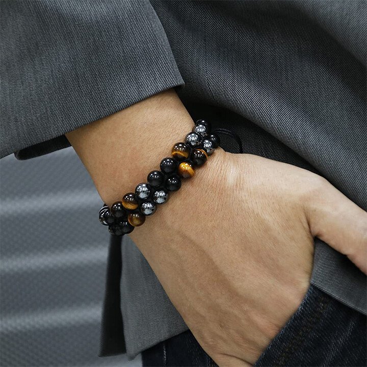 50% Discount /Triple Protection Bracelet-genuine Tigers Eye Black Obsidian And Hematite-the Perfect Gift