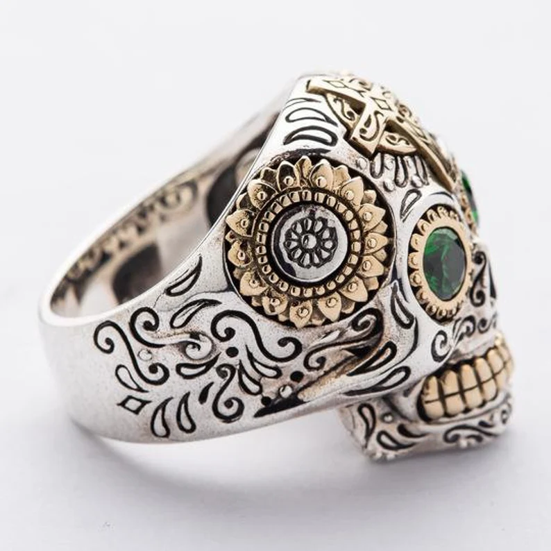 Sugar Skull Ring Sterling Silver