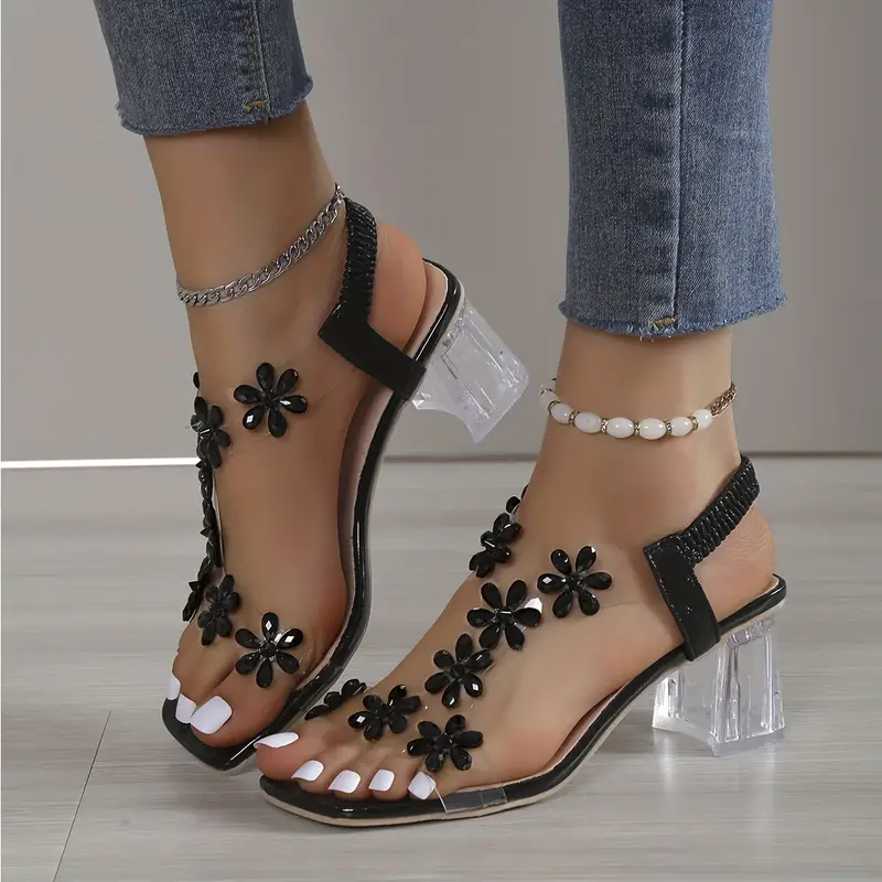 Last Day 49% Off – Women’s Flower Rhinestone Block Heel Sandals