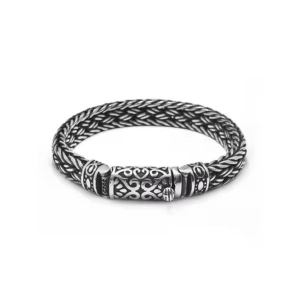 925 Silver Hand Woven Bracelet Lettering Vintage Fashion Mens Personalized Rough