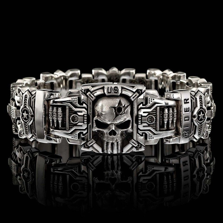 Armed Forces Destiny Stuggle Skull Interlock Silver Bracelet
