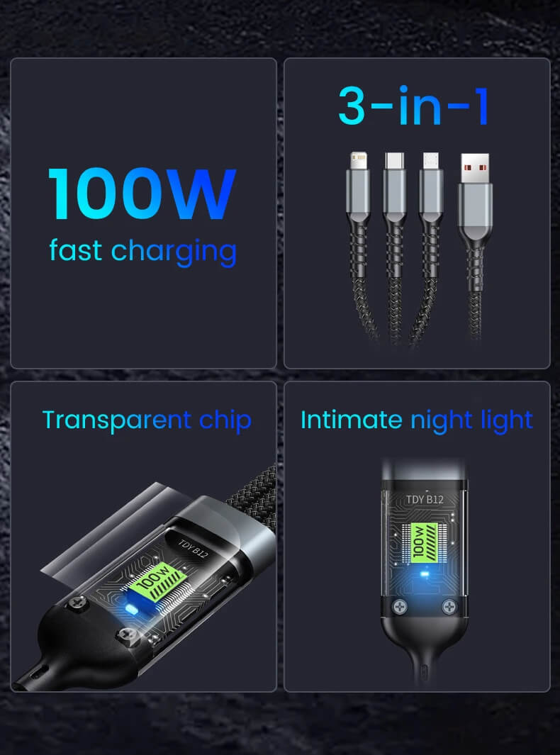 3 In 1 100w Fast Charging Cable