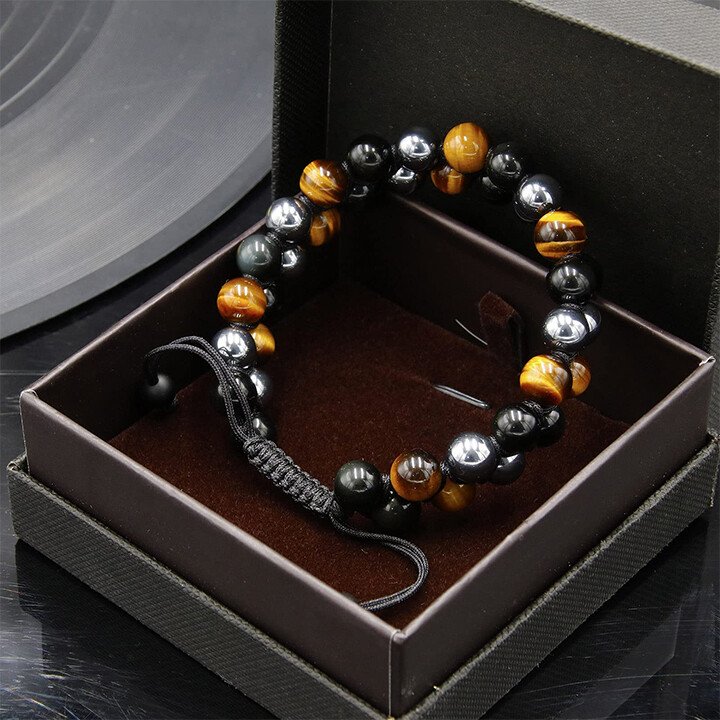 50% Discount /Triple Protection Bracelet-genuine Tigers Eye Black Obsidian And Hematite-the Perfect Gift