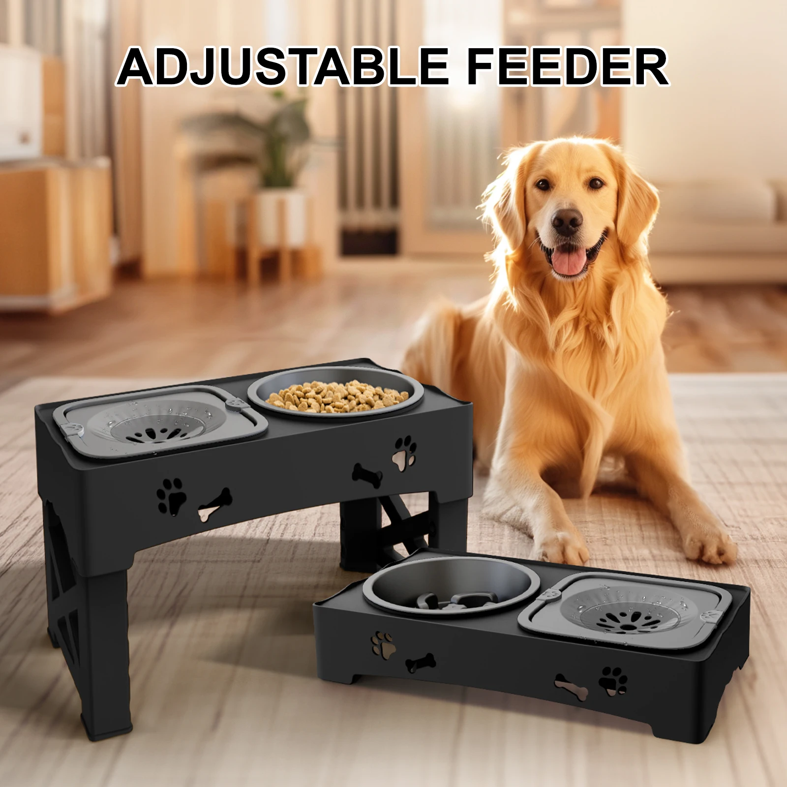 Adjustable Raised Pet Dog Slow Feeder