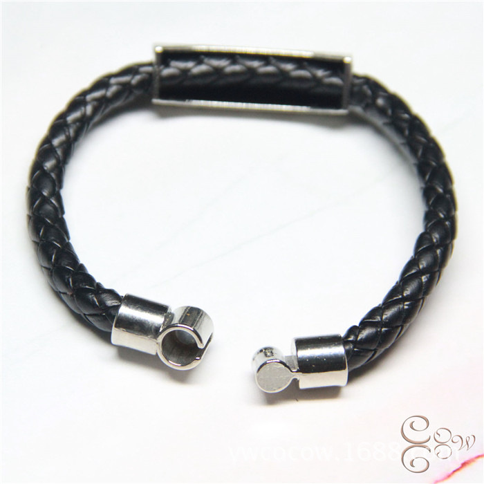 European Leather +925 Silver Lovers Bracelet Simple Love Wish