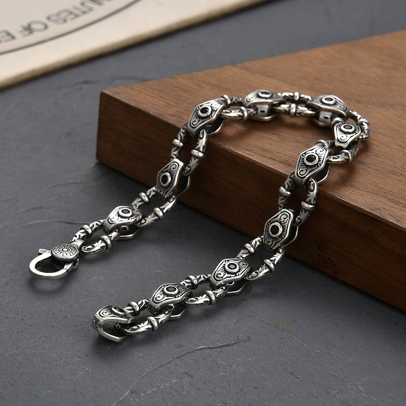 925 Silver Rattan Grass Retro Hip-hop Bracelet