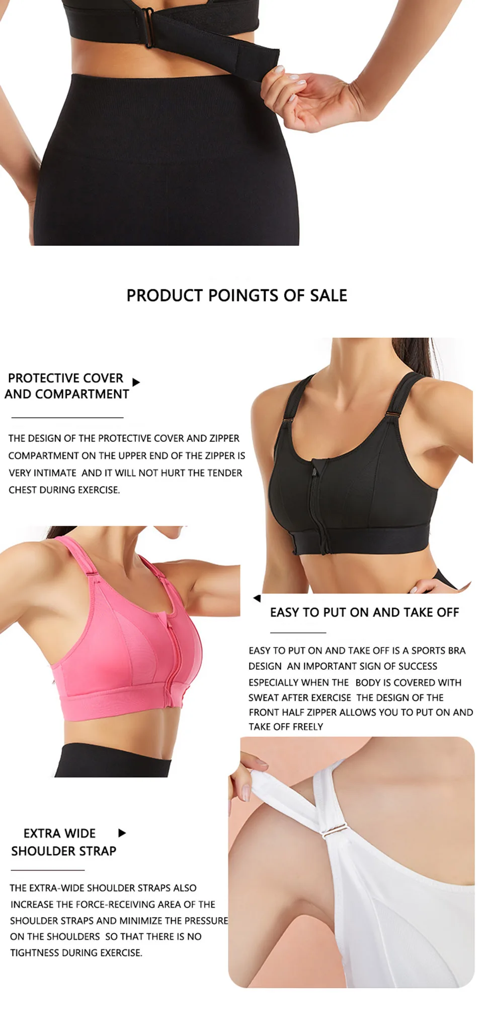 Last Day 49% Off – Wireless Supportive Adjustable Zip Front Sports Bra