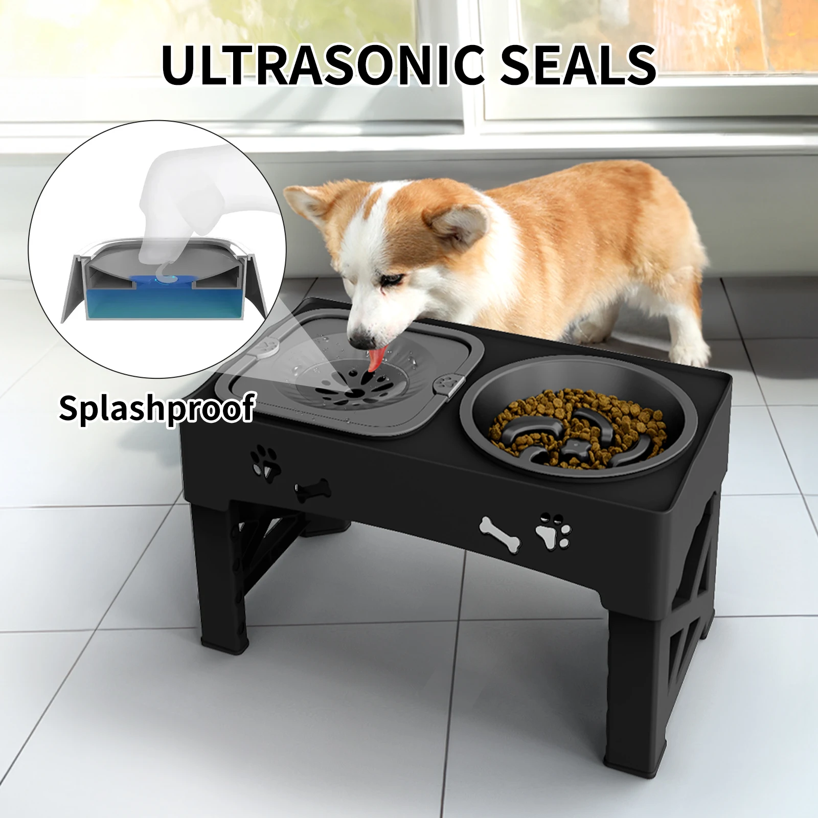 Adjustable Raised Pet Dog Slow Feeder