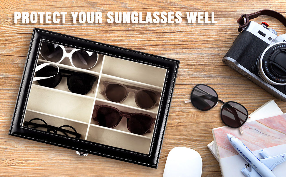 8 Slot Sunglass Organizer Leather Case Storage
