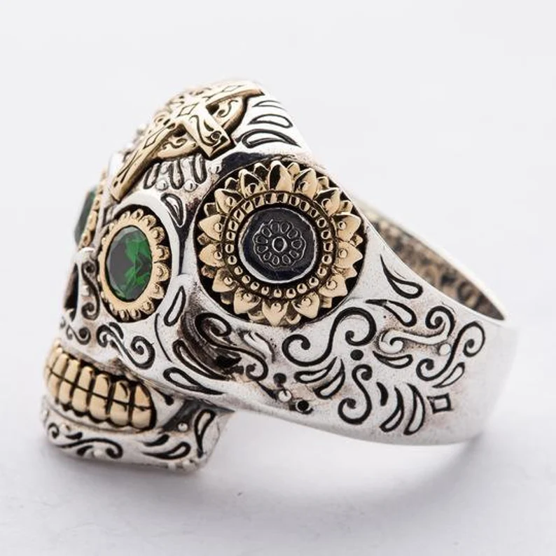 Sugar Skull Ring Sterling Silver