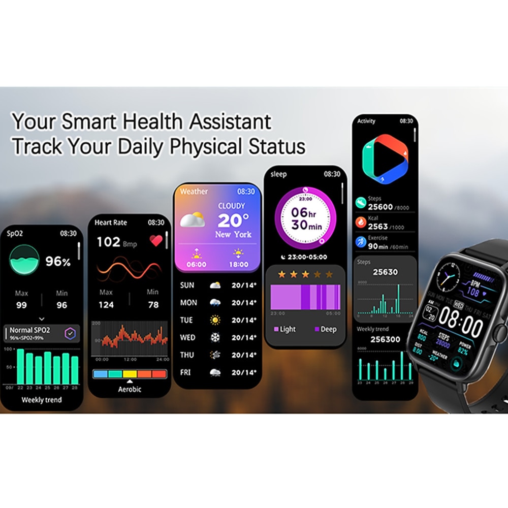 Bluetooth Answer Call Ip67 Waterproof Heart Rate Sleep Tracking Ai Voice Control