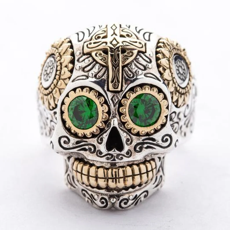 Sugar Skull Ring Sterling Silver