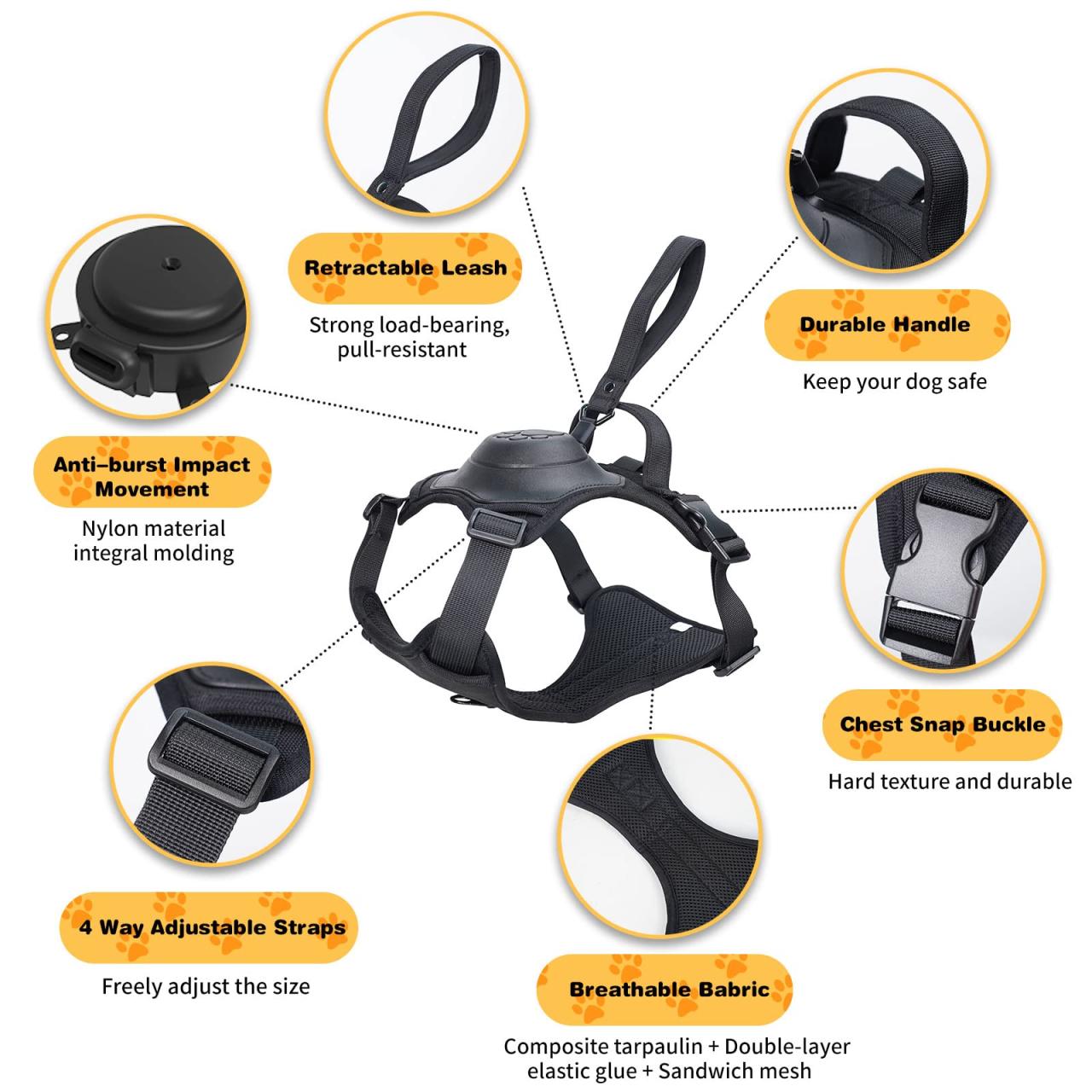 Dog Harness And Retractable Leash Set All-in-one