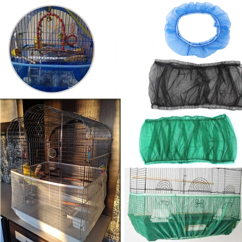 Bird Cage Food Catcher Nylon Mesh Net Cover Stretch Shell Skirt Cage
