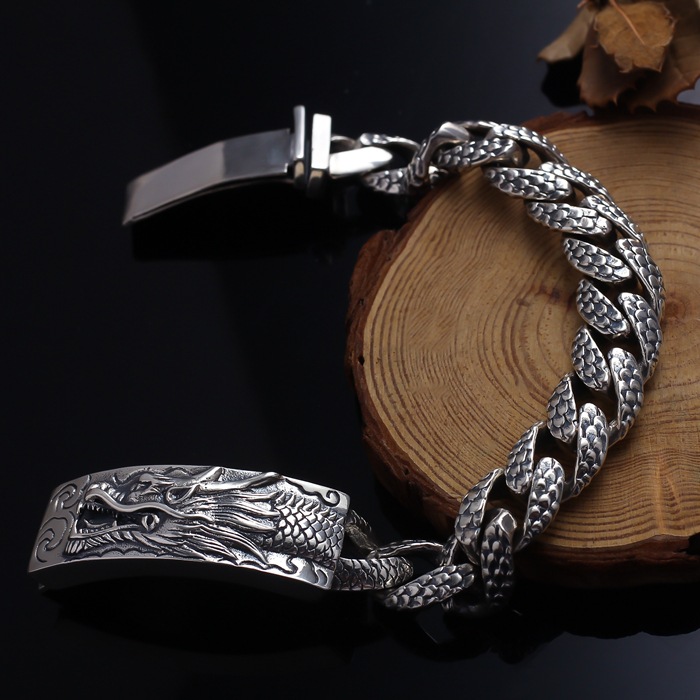 925 Silver Retro Character Dragon Bracelet