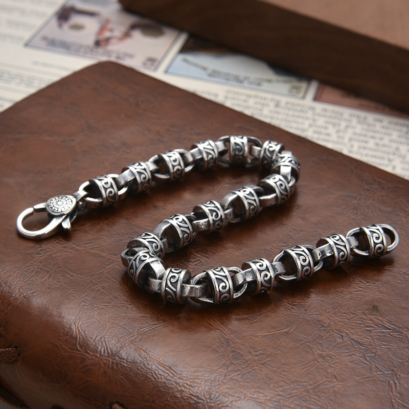925 Silver New Han Style Tang Grass Pattern Eternal Teng Boy Vintage China-chic Bracelet