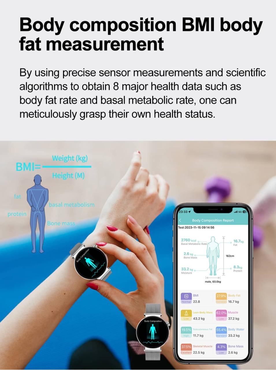 Blood Sugar Blood Pressure Blood Oxygen Monitoring Women‘s Smart Watch