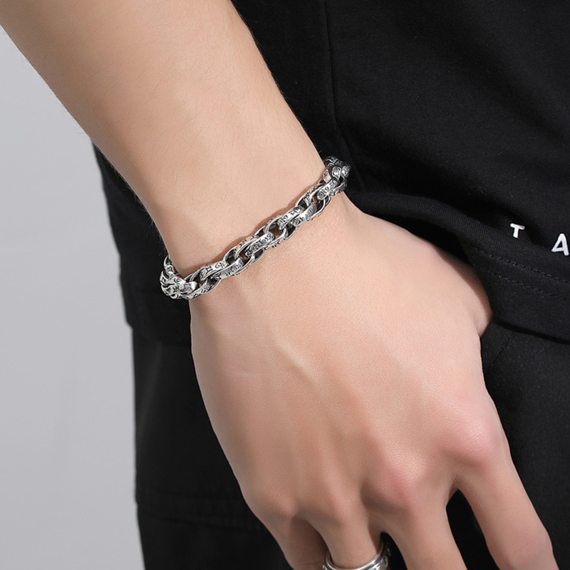 S925 New Six-character Mantra Retro Trend Bracelet