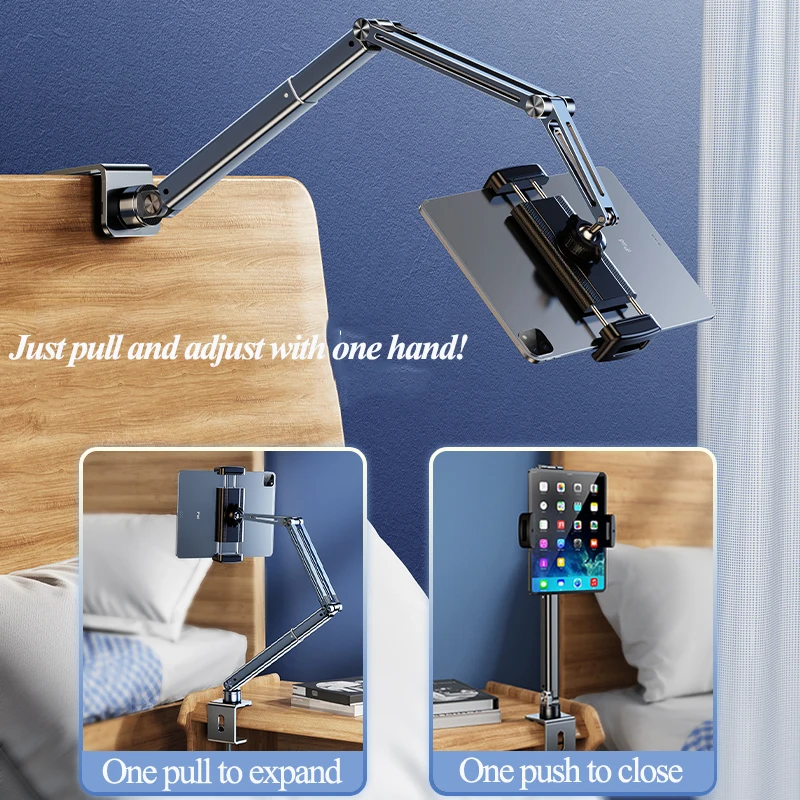 Oatsbasf Tablet Clip Holder Phone Clamp Stand Height Adjustable Bedside Clamp Holder Ipad Stand Metal Bracket For 4-13' Screen