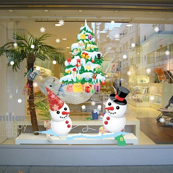 Merry Christmas Decoration For Home 2025 Wall Window Sticker Ornaments Garland