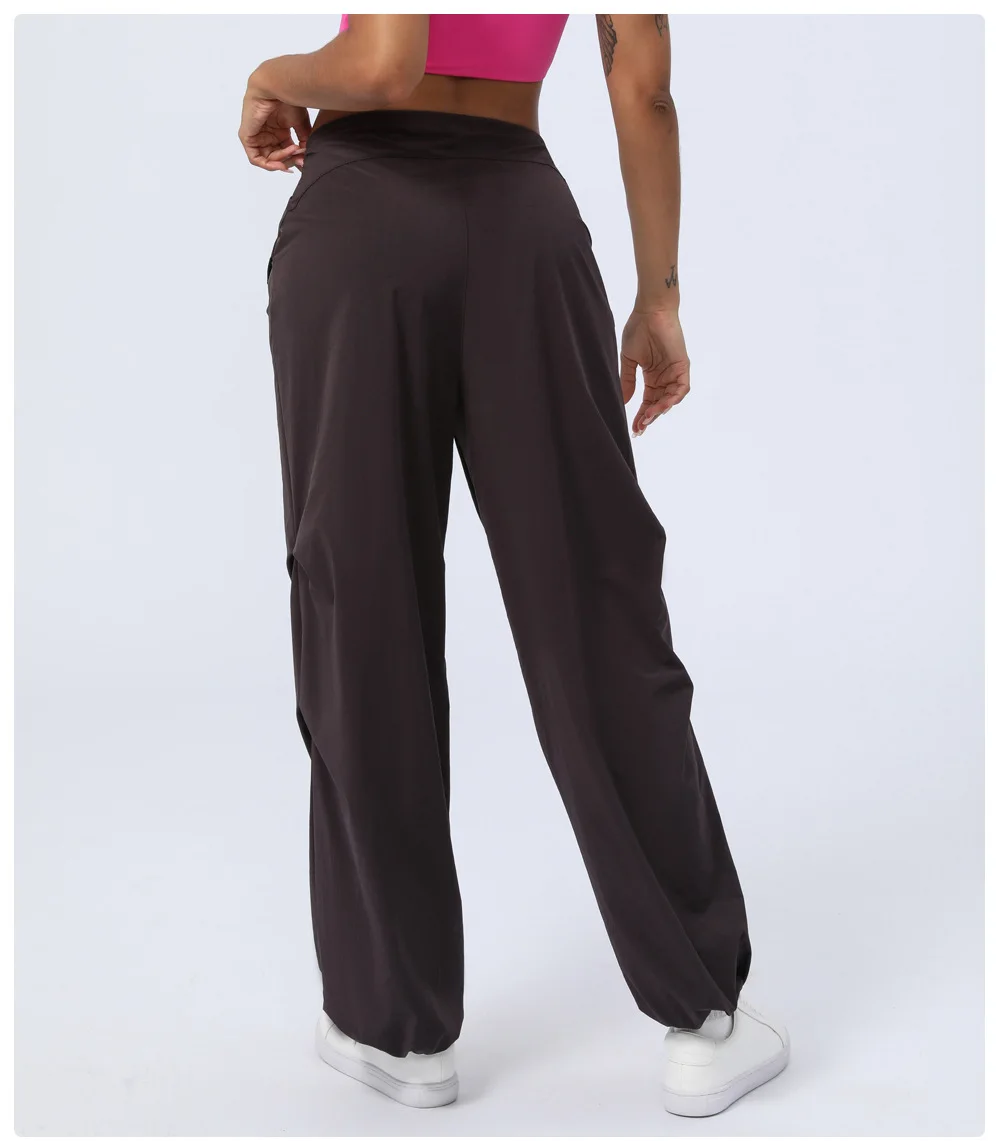 Wear-resistant Mid Rise Adjustable Drawcord Side Pocket Straight Leg Casual Pants