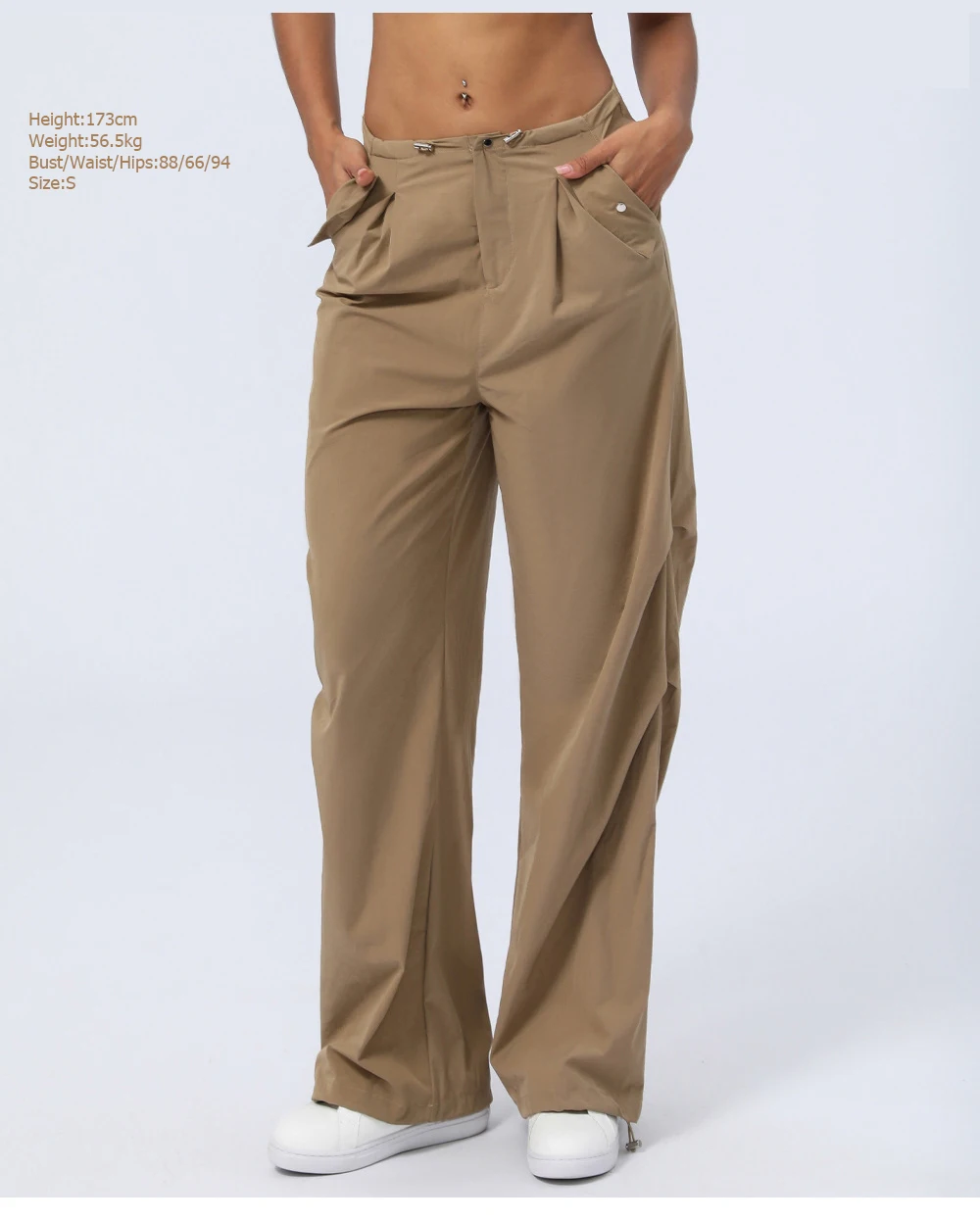 Wear-resistant Mid Rise Adjustable Drawcord Side Pocket Straight Leg Casual Pants