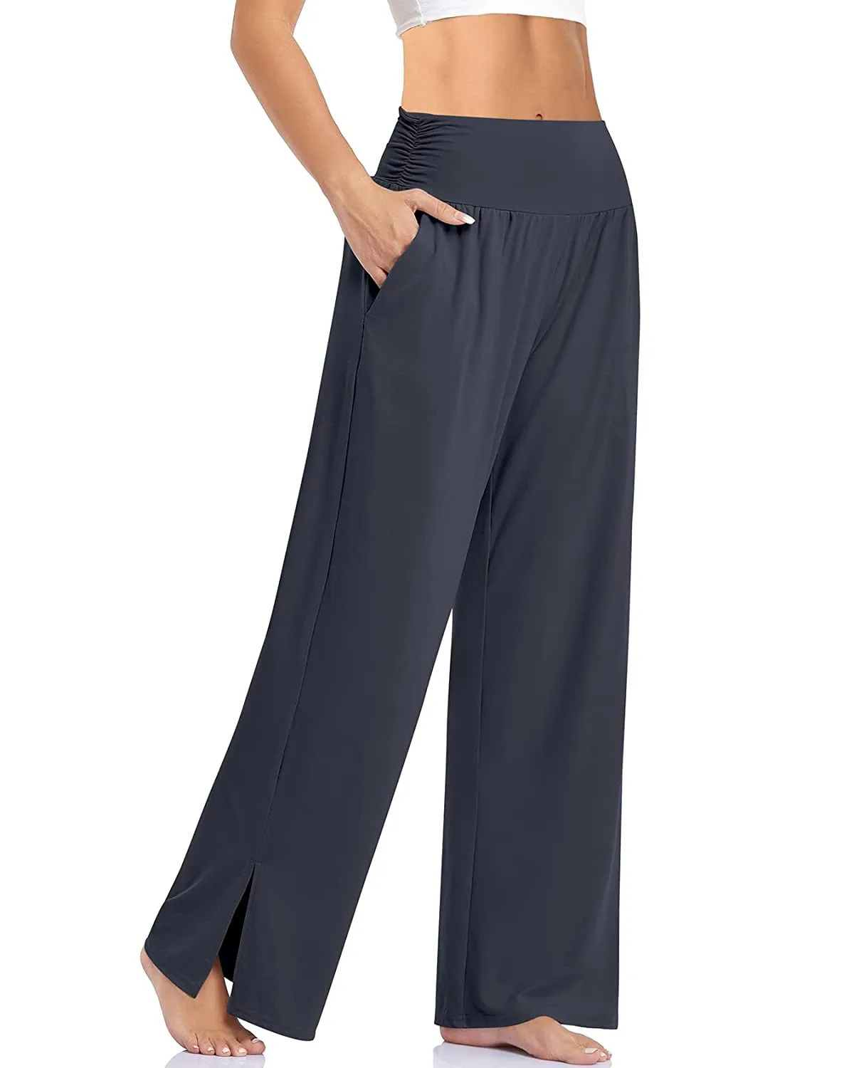 High Waisted Tummy Control Side Pocket Split Hem Quick Dry Resort Pants