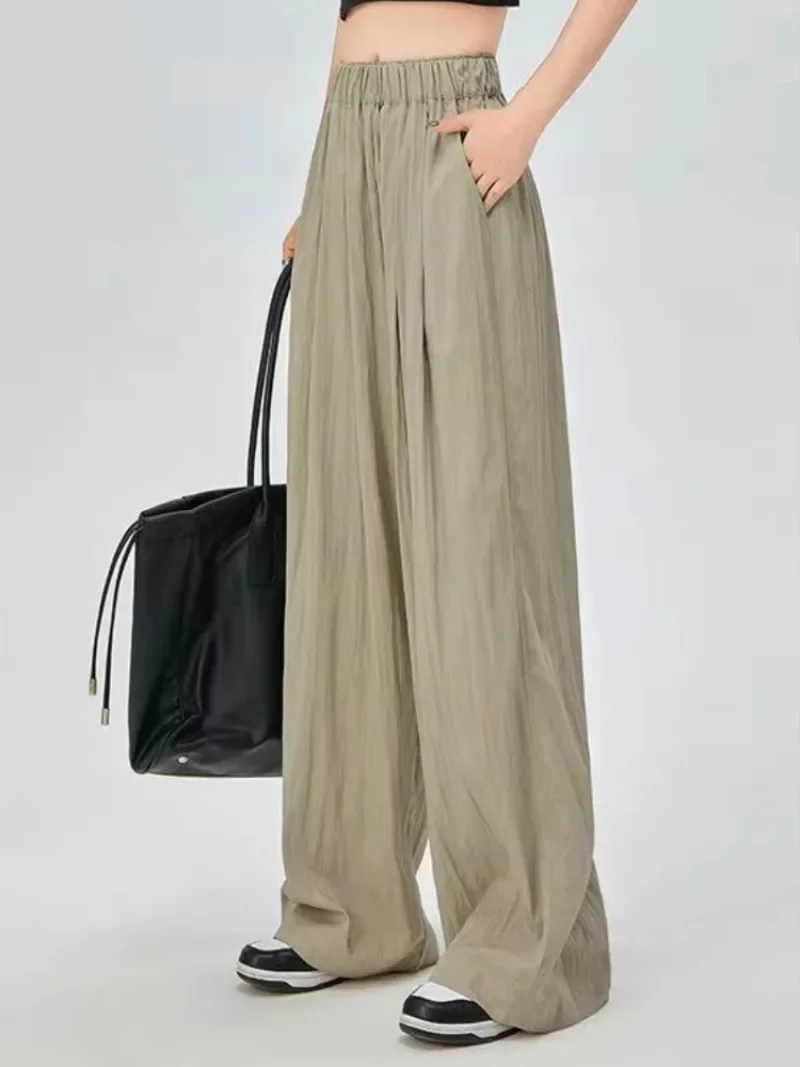 High Waisted Side Pocket Wide Leg Waffle Casual Pants