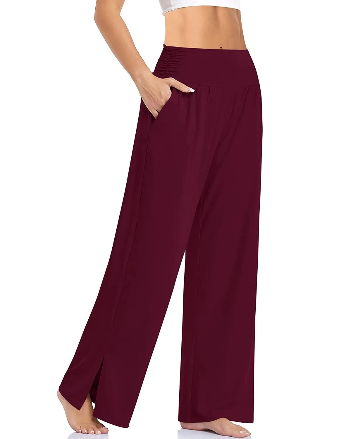 High Waisted Tummy Control Side Pocket Split Hem Quick Dry Resort Pants