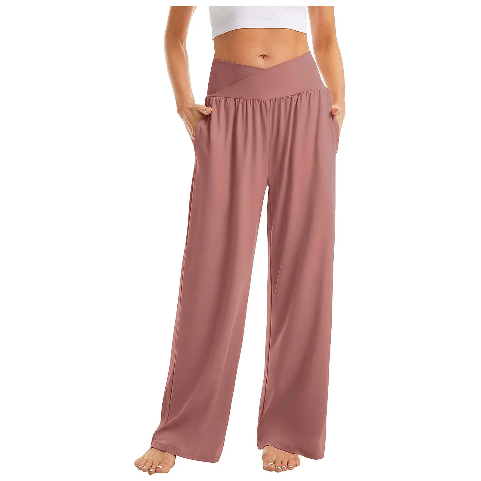High Waisted Crossover Side Pocket Split Quick Dry Resort Pants
