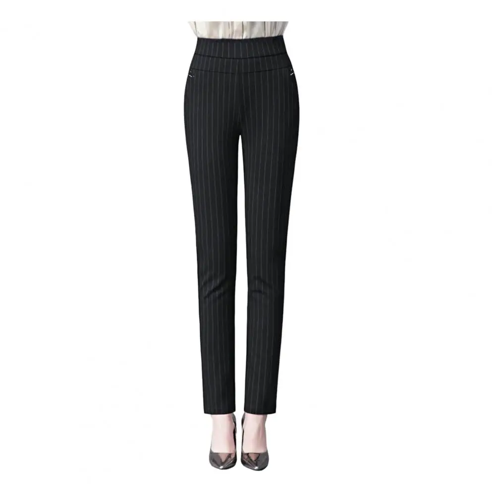 Mid Rise Side Pocket Stripe Ankle Length Straight Leg Work Pants