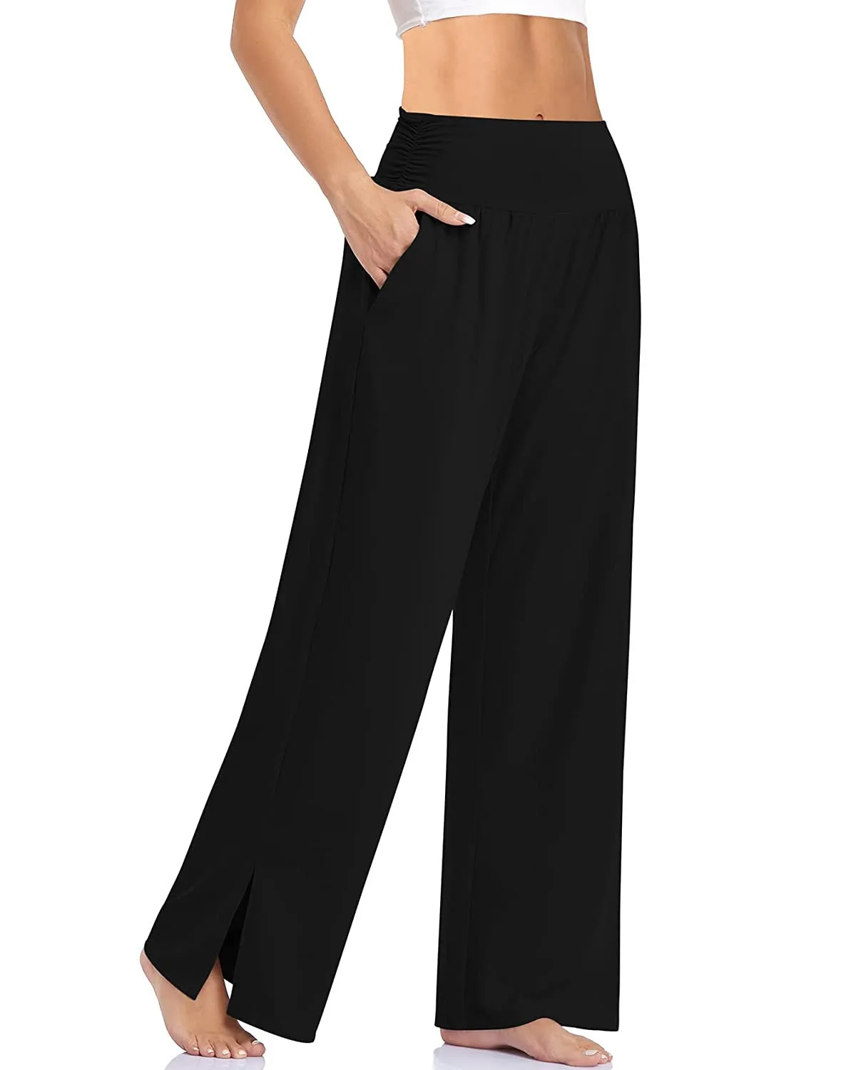 High Waisted Tummy Control Side Pocket Split Hem Quick Dry Resort Pants