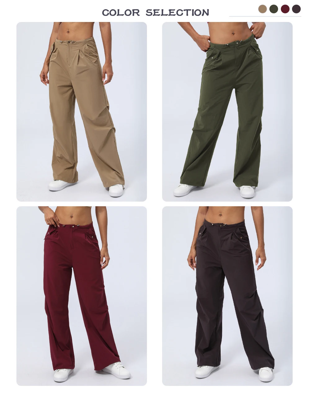 Wear-resistant Mid Rise Adjustable Drawcord Side Pocket Straight Leg Casual Pants