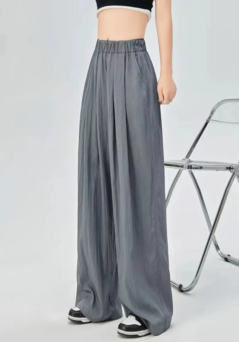 High Waisted Side Pocket Wide Leg Waffle Casual Pants