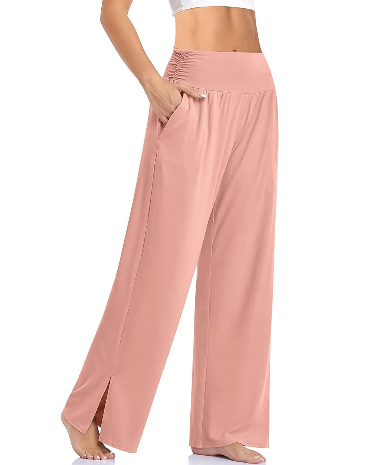 High Waisted Tummy Control Side Pocket Split Hem Quick Dry Resort Pants