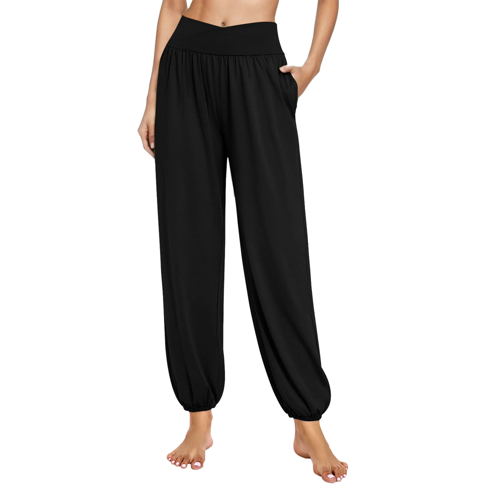 High Waisted Crossover Side Pocket Waffle Yoga Joggers