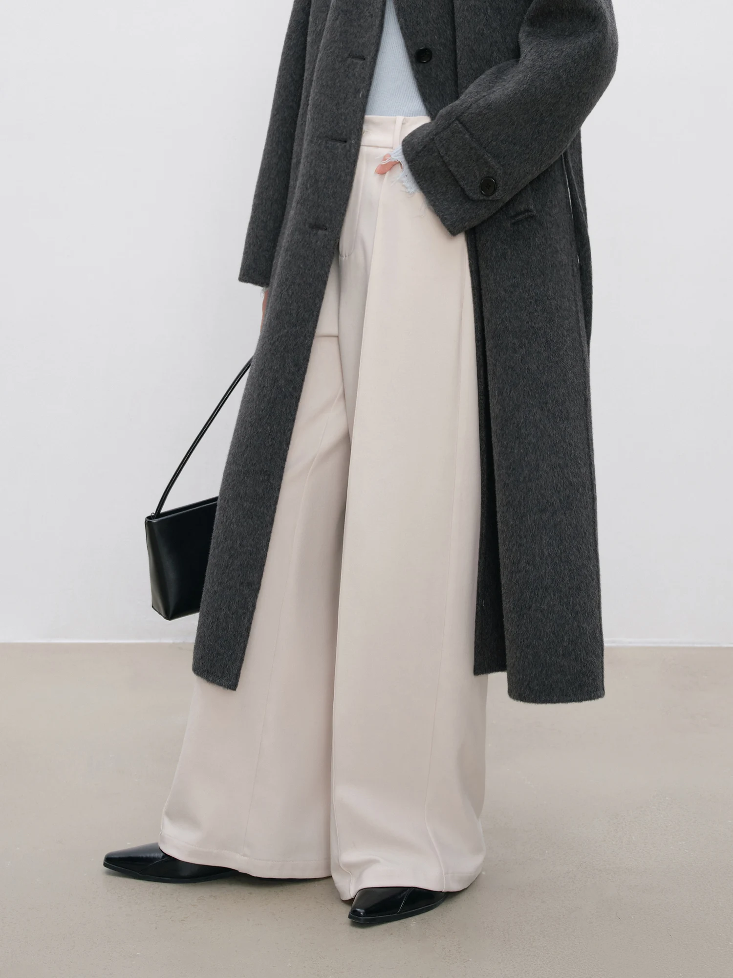 High Waisted Button Zipper Side Pocket Wide Leg Casual Pants