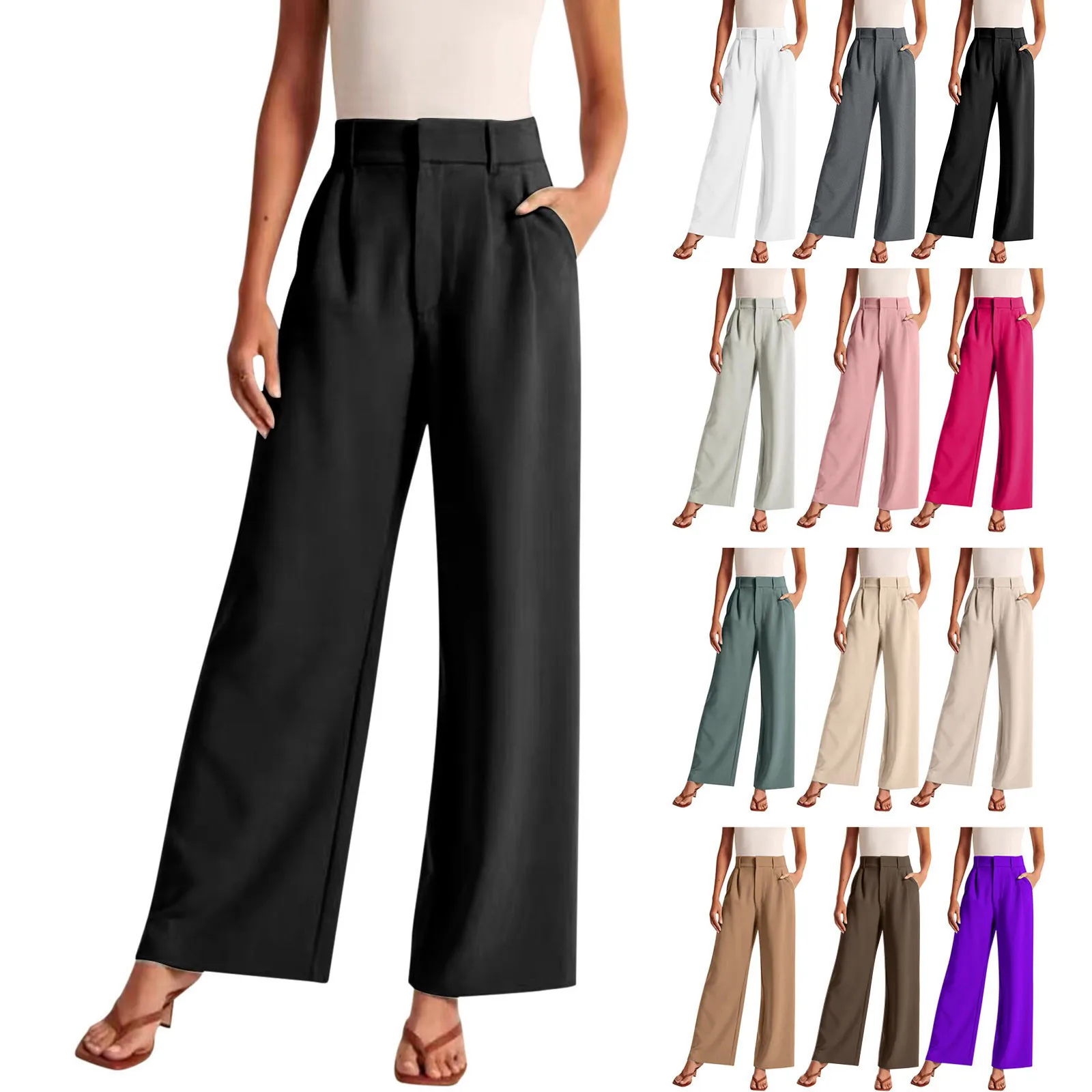 Mid Rise Side Pocket Straight Leg Work Pants