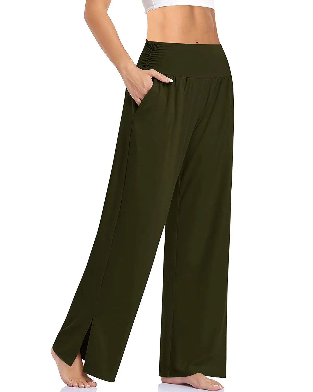 High Waisted Tummy Control Side Pocket Split Hem Quick Dry Resort Pants