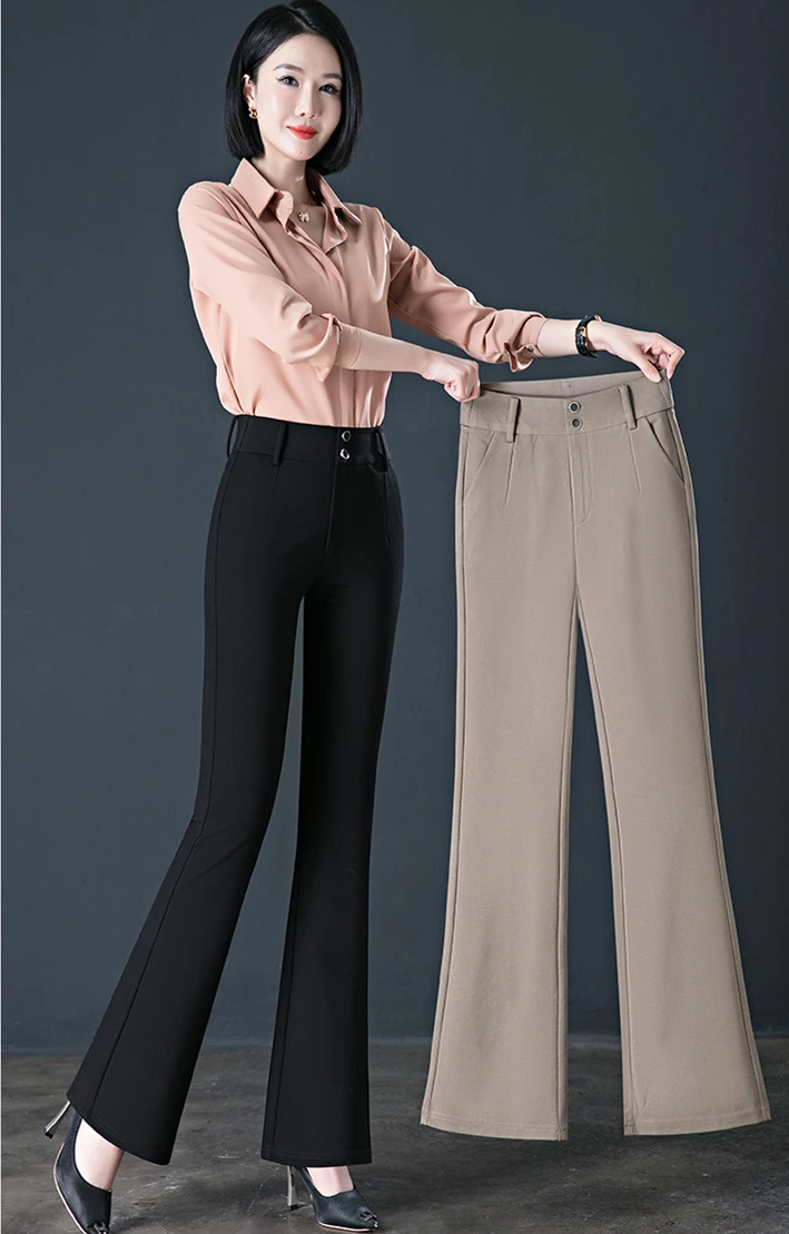 High Waisted Decorative Button Multiple Pockets Work Skinny Pants