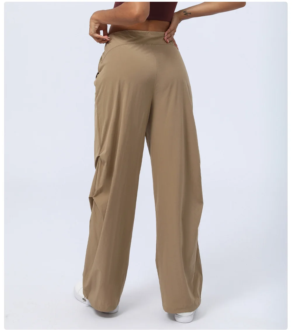 Wear-resistant Mid Rise Adjustable Drawcord Side Pocket Straight Leg Casual Pants
