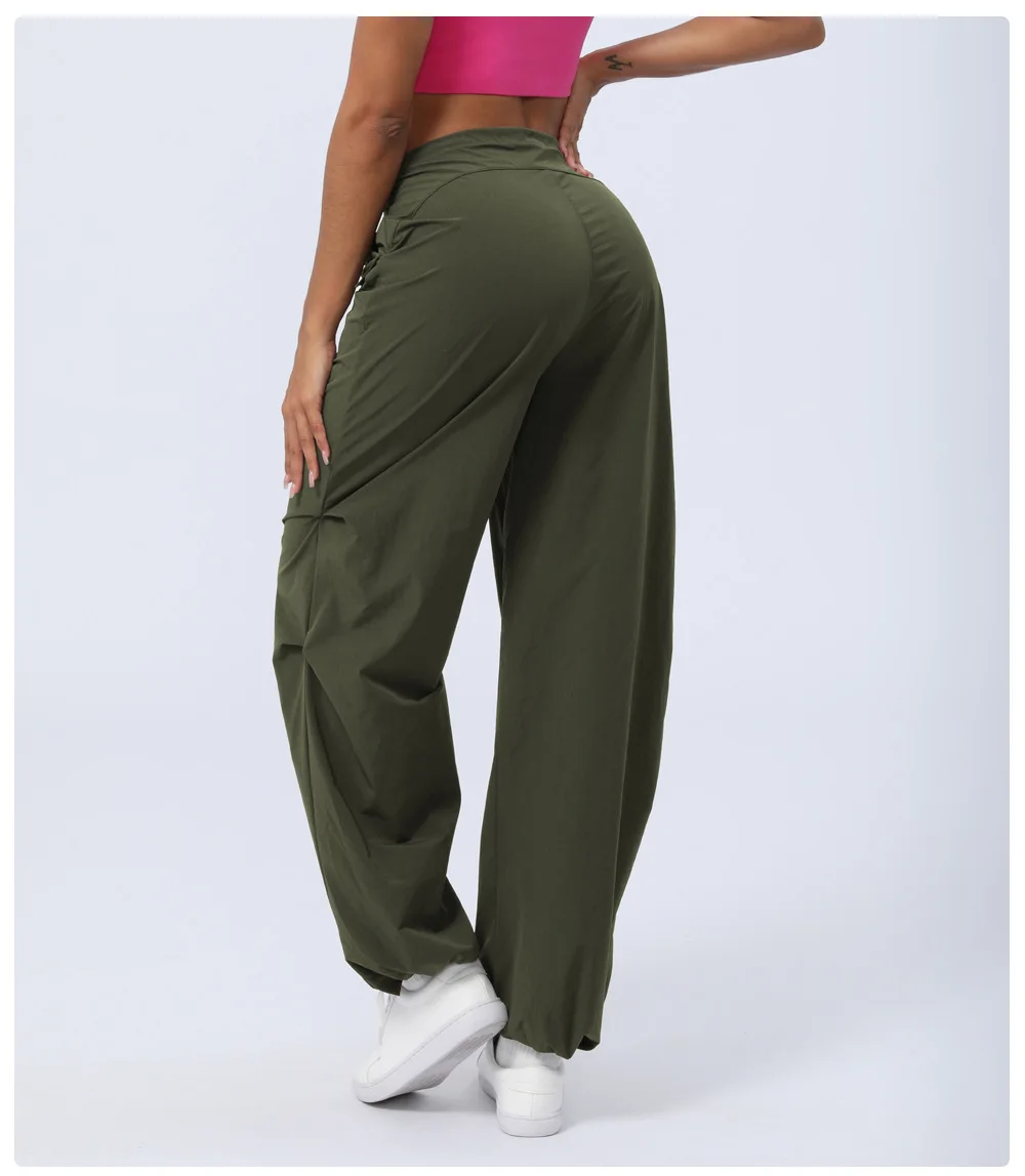 Wear-resistant Mid Rise Adjustable Drawcord Side Pocket Straight Leg Casual Pants