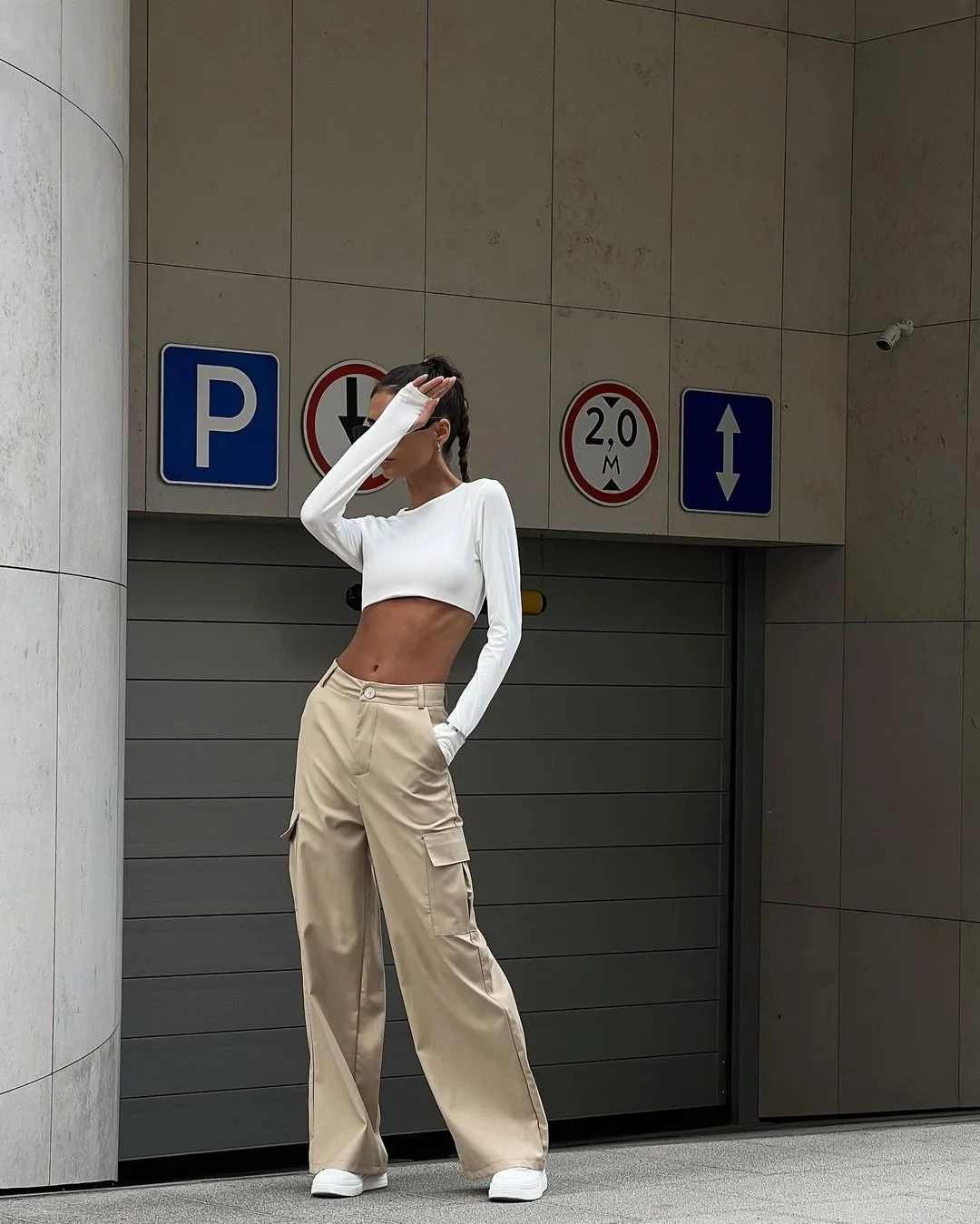 Mid Rise Button Zipper Multiple Pockets Cargo Wide Leg Casual Pants